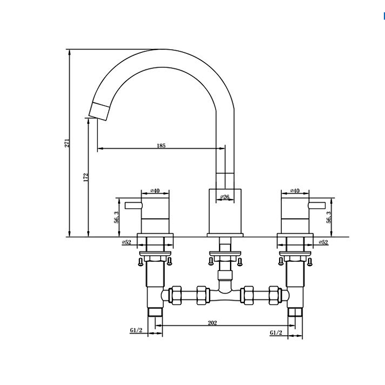 New design style good quality chrome finish hot brass 2 handle 1 hole kitchen tap baxin mixer faucet