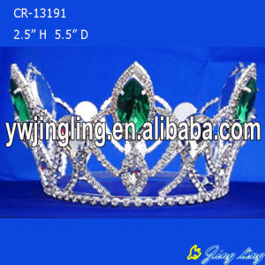 Green Rhinestone Round Beauty Queen Crowns