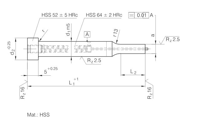 Shaped Punches with Cilindrical Head with ejector pin