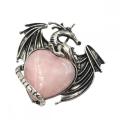 Gemstone Crystal Heart Alloy Wings Dragon &amp; Pterosaur Stone Pendant Natural Quartz Dragon Charm Pendants pour la fabrication de bijoux de bricolage