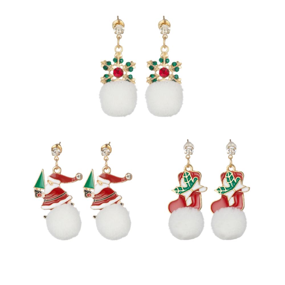 Pendientes colgantes de Navidad para mujer, conjunto de copo de nieve, calcetín de Papá Noel, niñas, moda, bola de pelo simple, pendientes de oreja, joyería