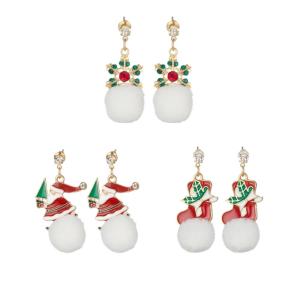 Femmes Noël Dangle Boucles D&#39;Oreilles Set Flocon De Neige Père Noël Chaussette Filles Mode Simple Boule De Cheveux Bague Oreille Anneaux Bijoux