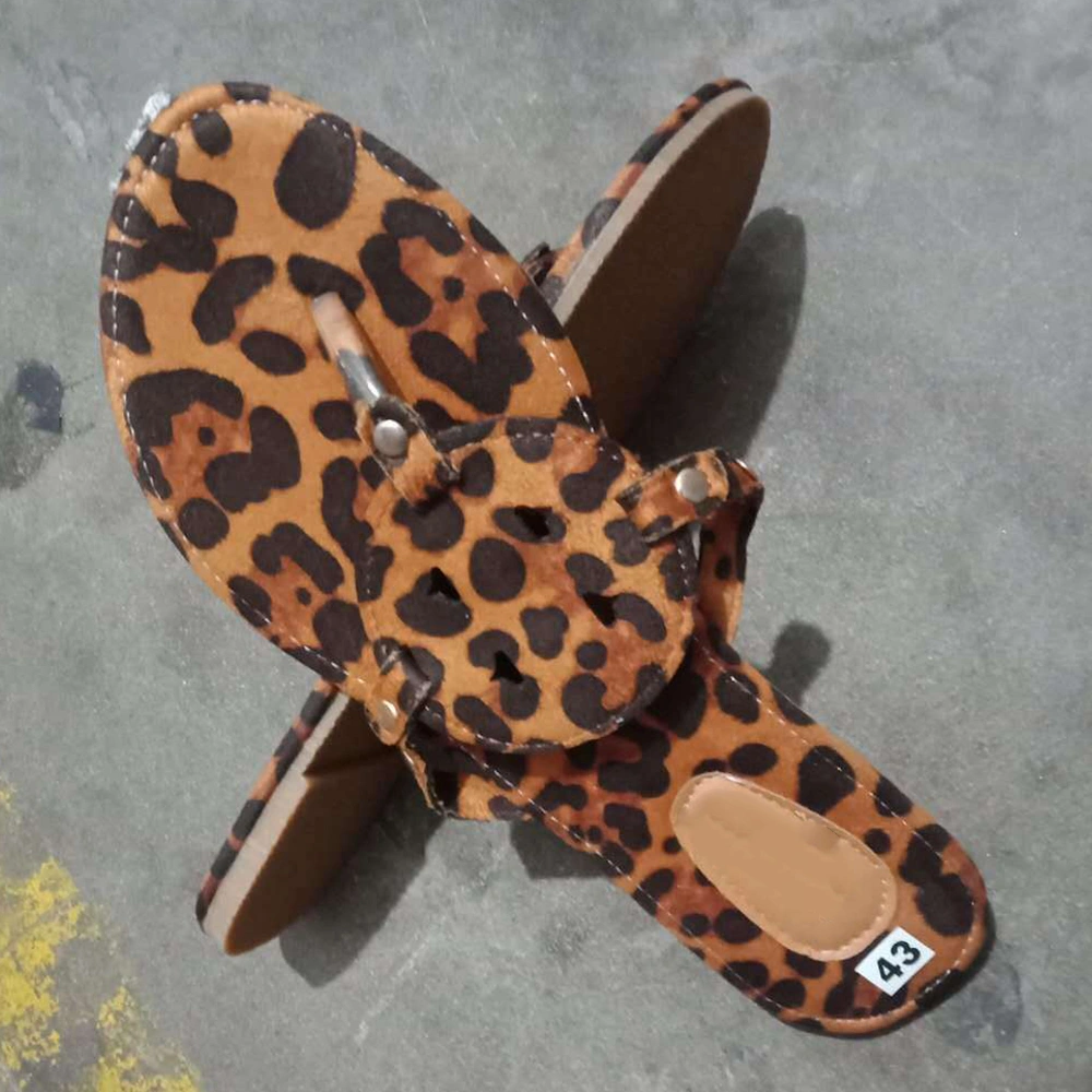 Superstarer Plus Size 2020 Summer Women Sandals Hot European and American Leopard Print Slippers Flat Roman Women's Flip-Flops