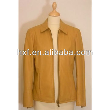 women beige leather jacket