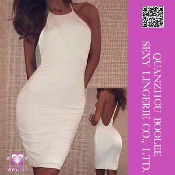 Latest popular hot sale Fashion White Sexy Halter Spaghetti Strap Evening Dress