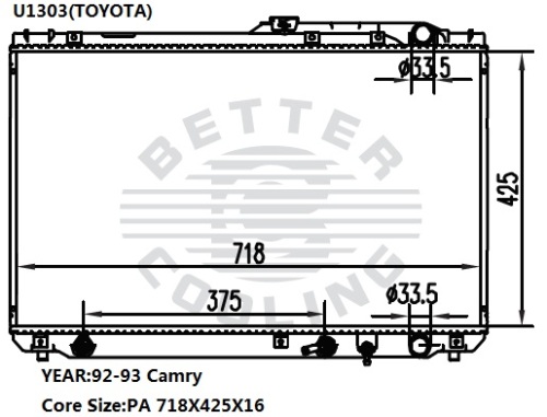 Bilen radiatorn för Toyota Camry 92-93 OEM:1640062090 1640062100