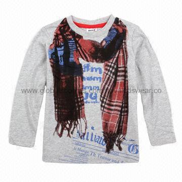 Gray ready-made autumn boys' T-shirt with printing