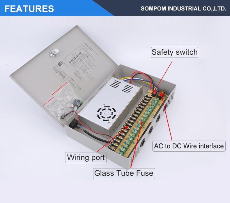 Sompom CCTV Power Supply Manufacturers 12v 5A 9CH CCTV Power Box/cctv camera