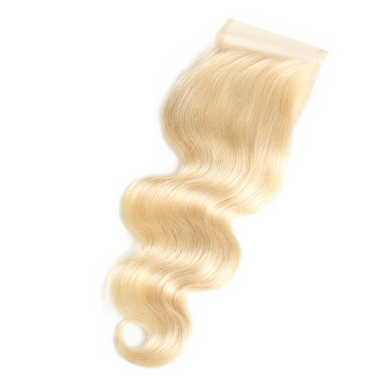 One Donor Bleach Knots Raw Virgin Human Hair Weaving Loose Deep Body Wave 613 Blonde 4X4 Lace Closure