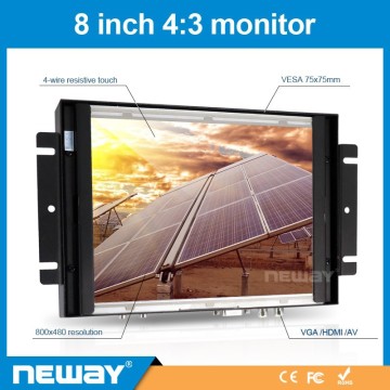 Hot Sale Industry 8 inch TFT type LED lightback LCD Monitor with touch Function