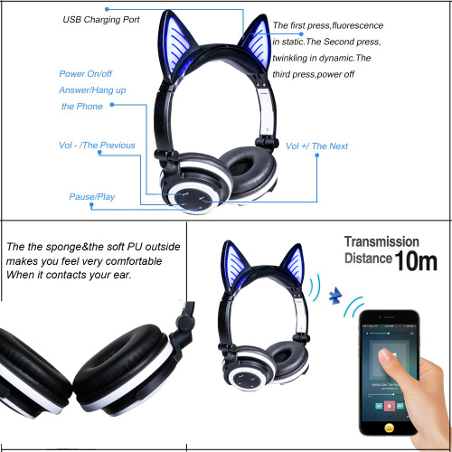 Auriculares inalámbricos Bluetooth con oreja de gato