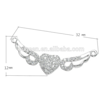 micro pave zircon wings connector,silver beads jewelry,heart shape micro pave jewellery