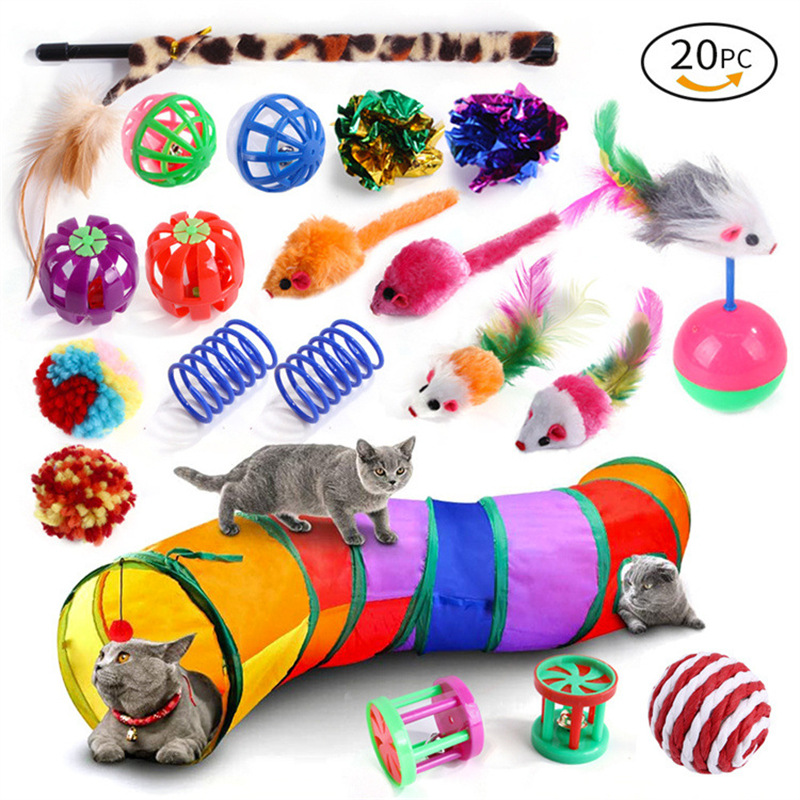 The New Pet Cat Toy Set Rainbow Blue Three-channel Tunnel Through Feather Toys Cat Pet Products