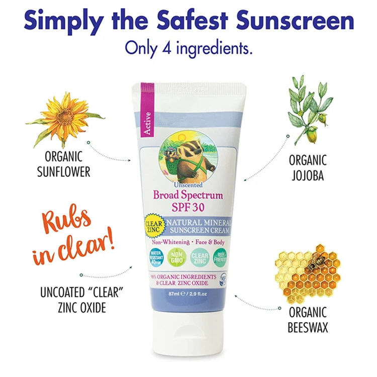 Natural Organic Ingredients Broad Spectrum SPF 30 Mineral Sunscreen