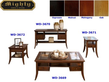 4PCS Wooden Walnut Antique Rustic Coffee Tables Glass