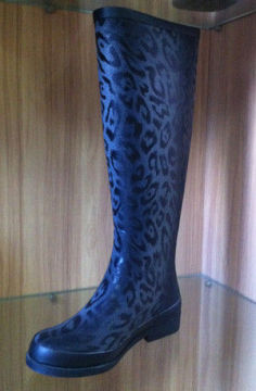 Fashion Blue Leopard Rubber Fishing Rain Boots Velvet Women