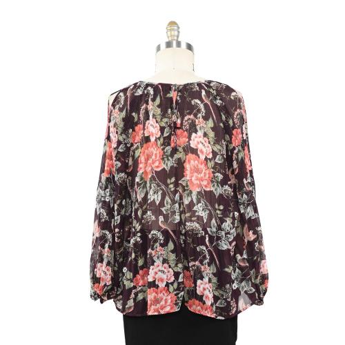 Ladies Spring Summer Printed Crystal Pleated Blouse