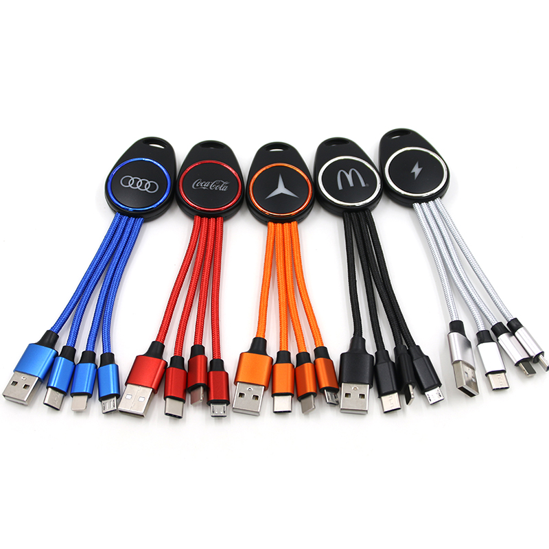 Yijiashishang 3 in 1 Charging Cable LED light up logo usb cable for Android Micro USB,iPhone and Type C Mobile Phone accessories