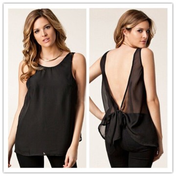 2015 Latest Fashion Sexy Backless Ladies Chiffon Shirts