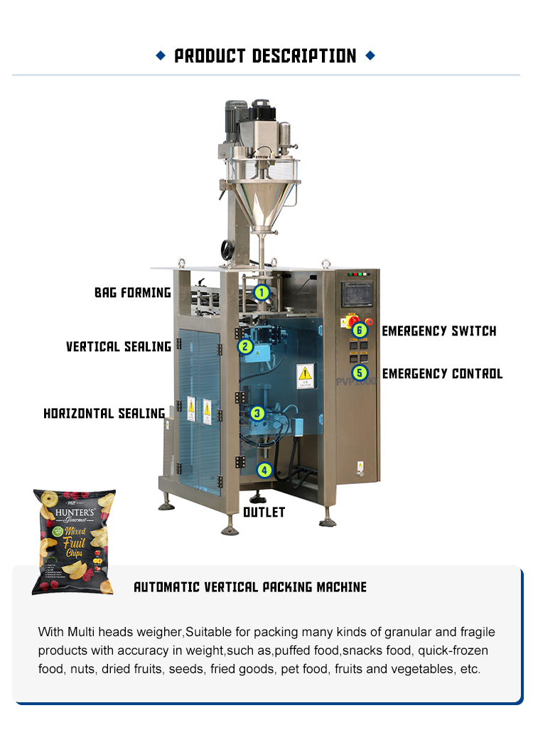 Máquina de embalagem vertical automática de alta qualidade para alimentos em grânulos de pipoca e grãos de leguminosas com balança de várias cabeças 300-1000g