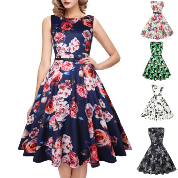 sleeveless retro floral print dress