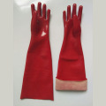 Rode handschoenen gedoopt in rubberen flanellen 60 cm