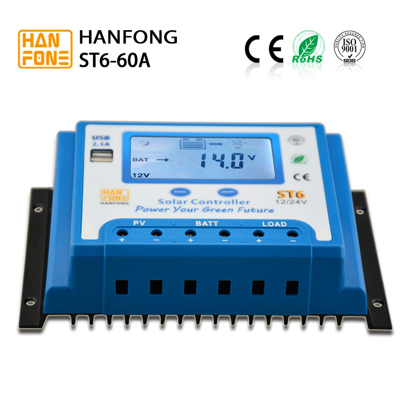 solar controller PWM solar controller 2 USB port 12/24v Automatic Switch 60A with blue display for home