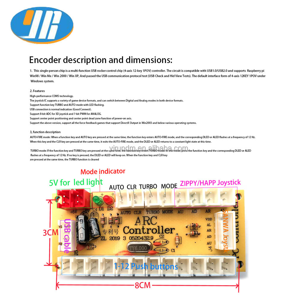 High Quality USB Zero Delay Encoder Board PC Joystick Control for DIY Arcade Game Console Coin Pusher Amusement Game Centers