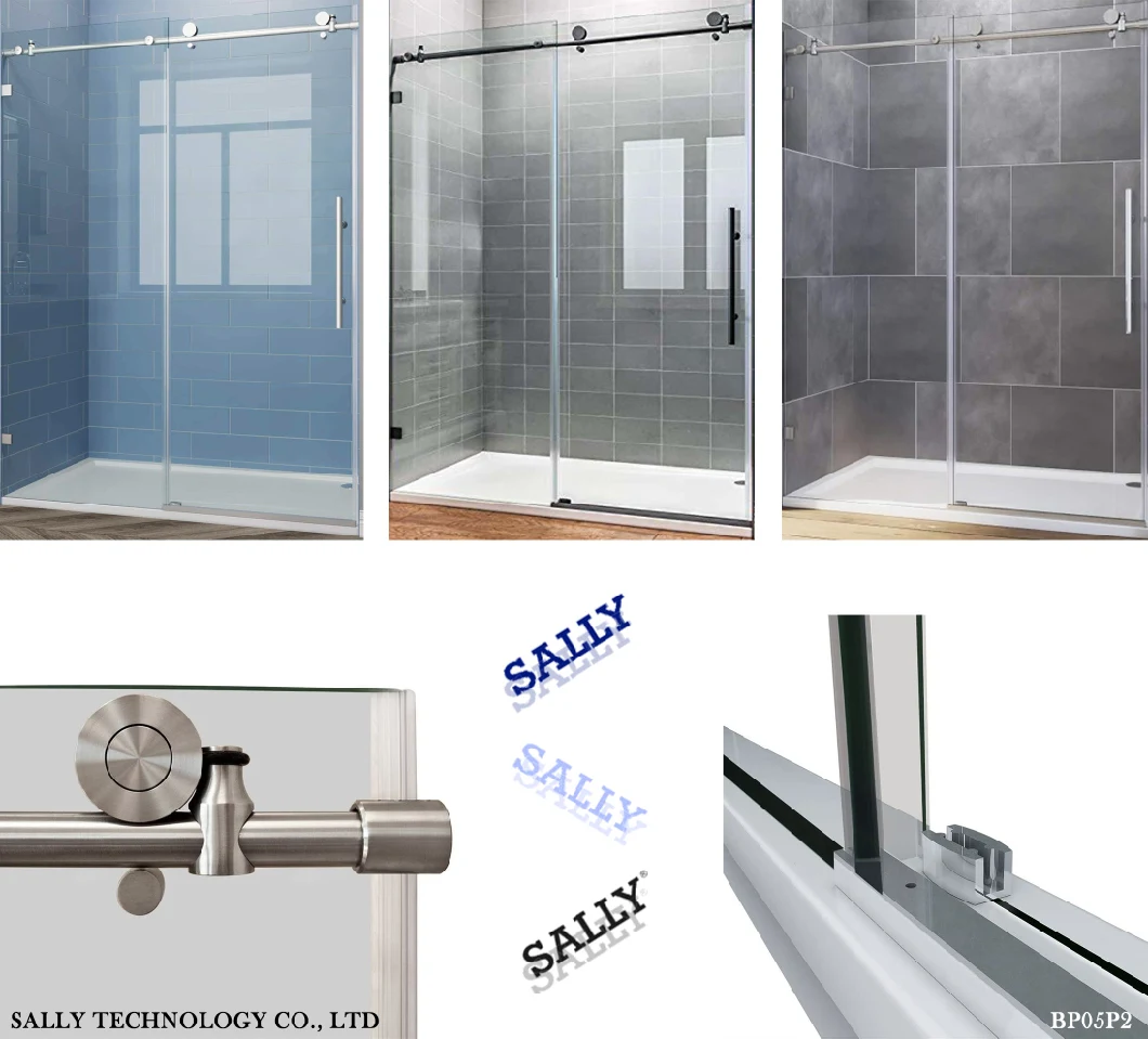 Sally Bilik Mandi Alcove Lampiran Keluli Tahan Kekal Rectangular Frameless Single Sliding Glass Pintu Pintu