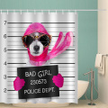 Pies Wodoodporna zasłona prysznicowa Śmieszne zwierzęce okulary Czerwony szalik Wystrój łazienki