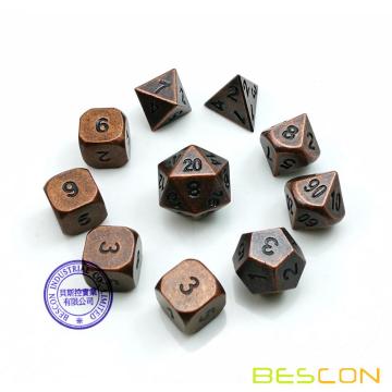 Bescon 10pcs Set Antique Copper Solid Metal Polyhedral D&D Dice Set, Old Copper Metal RPG Role Playing Game Dice 7+3 Extra D6s'