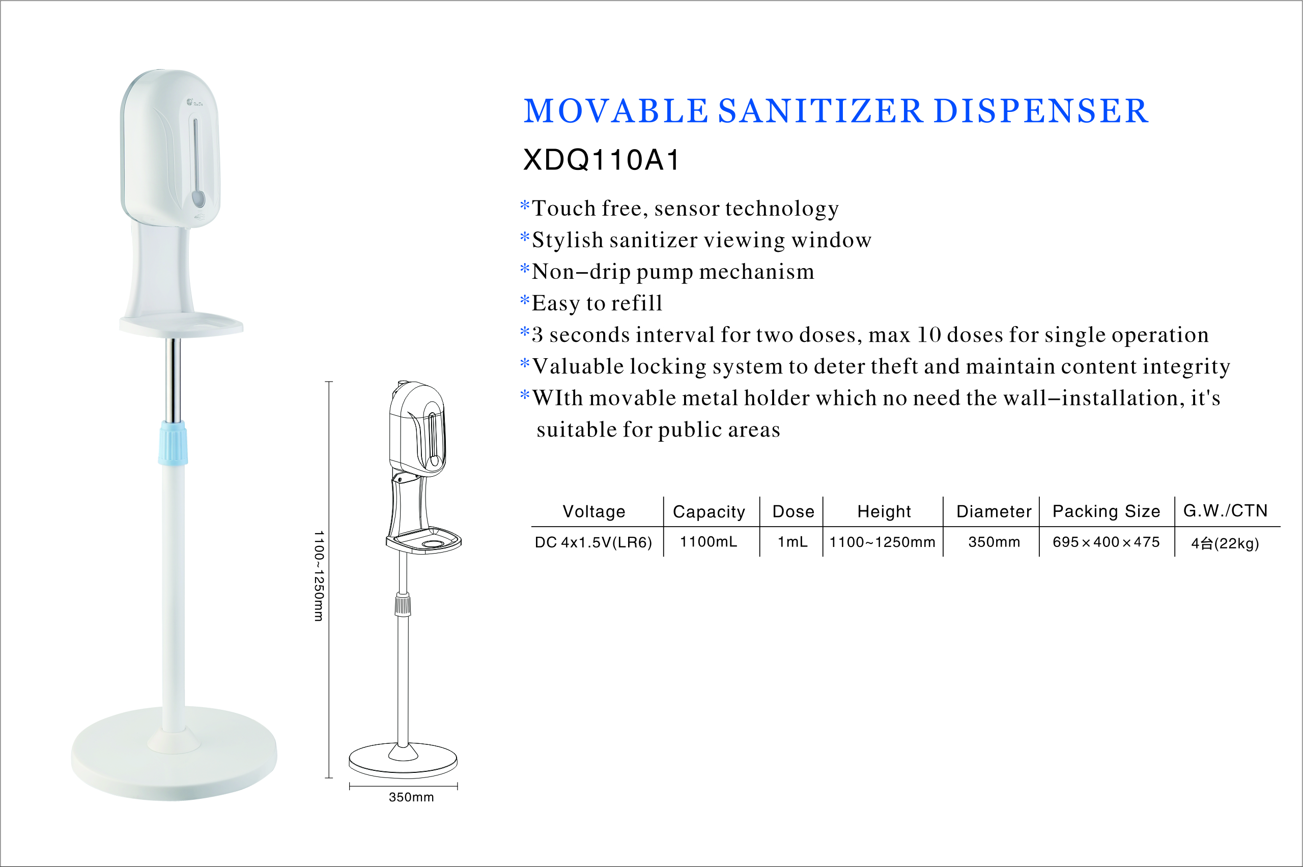Desinfektionsspender mit großer Kapazität Sanitizer Dispenser with large capacity