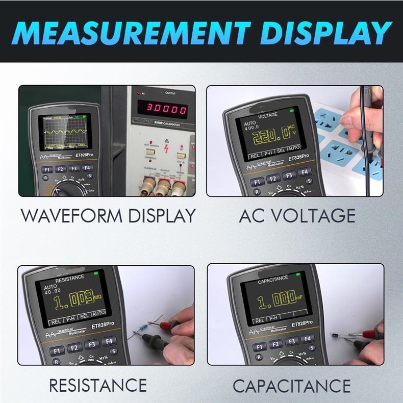 ET828PRO 2-in-1 Oszilloskop-Multimeter – 50 MSa/s, 10 MHz, 6000 Counts, Mit 3 Scan-Modi & Speicher Für 100 Datensätze
