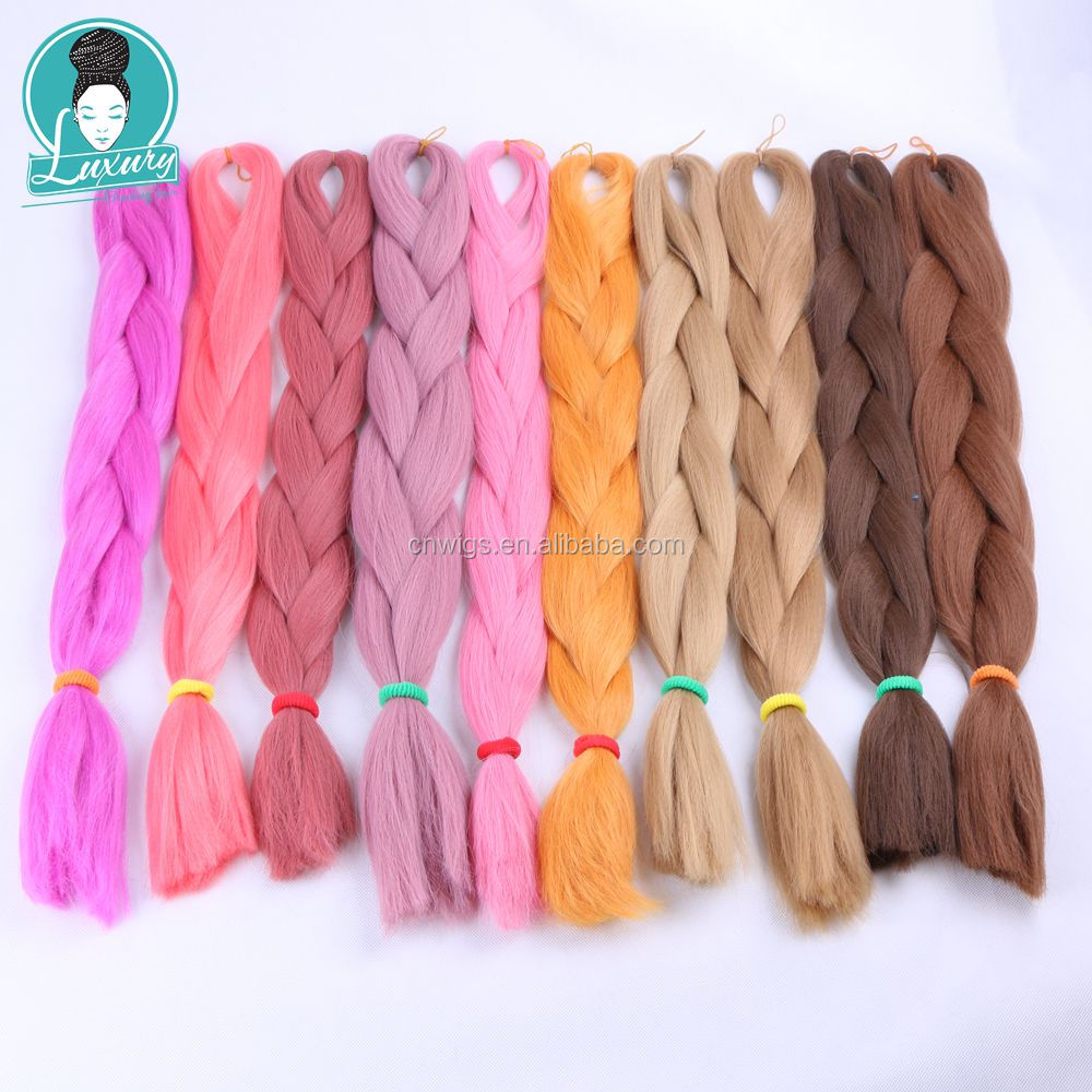 24" 60cm Folded 80grams  Rainbow color(1001-T2356) Bubblegum Pink Blue jumbo braid 100 synthetic braiding hair