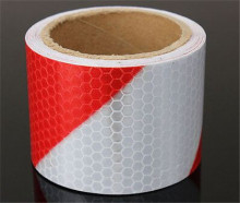 red with white slant reflective sheeting