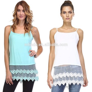 Extra Long Sheer Bobbin knit Lace Bottom Double-Layer Camisole Tank Top