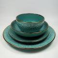 Color Glaze Stone Ware Dinnerset With Golden Rim
