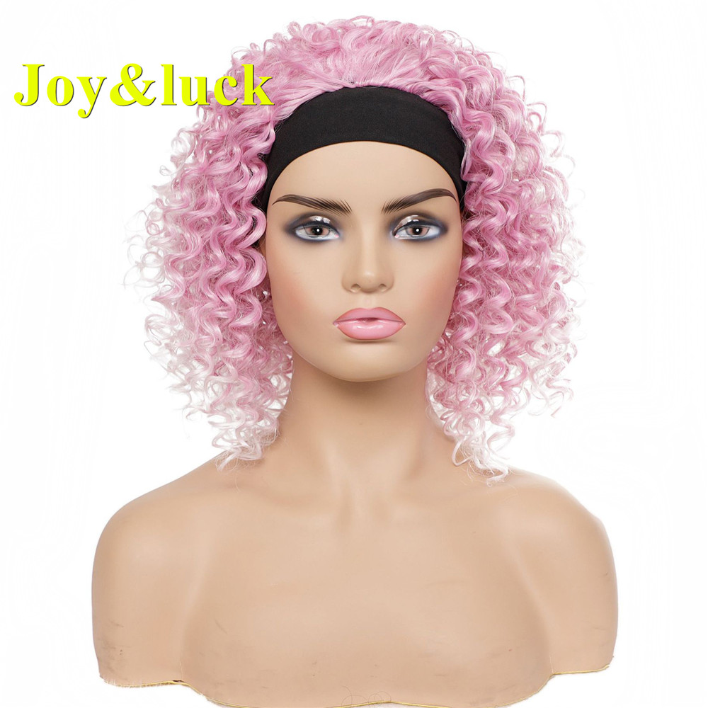 Free Part Ladies Scarf Wig For Women Pink Ombre White Hair Black Hairband Short Afro Kinky Curly Headband Wig Synthetic Hair Wig