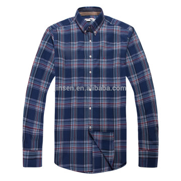Yarn Dyed Blue Check Oxford Long Sleeve Button Down Classic Fit Men's Shirts