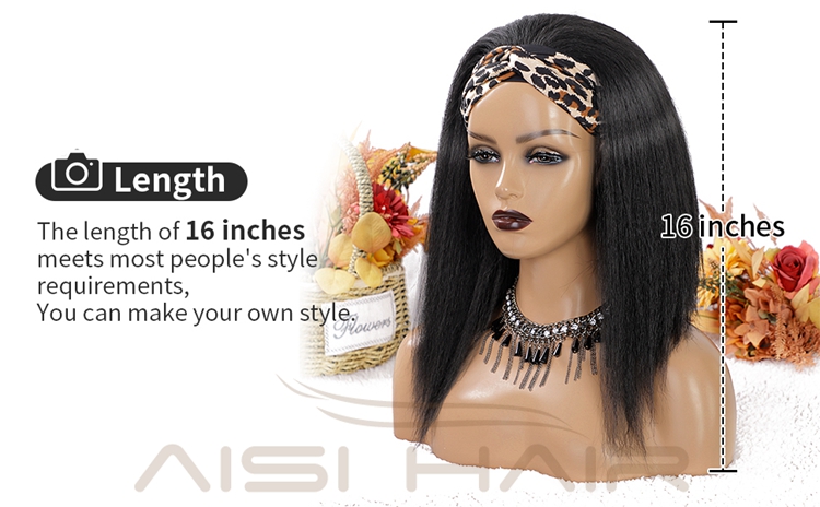 Aisi Hair wholesale private label cap adjustable attached bandage kinky bob black women yaki synthetic headband wig