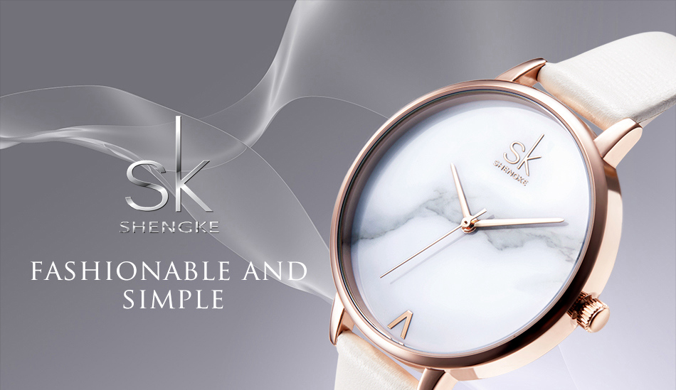 Shengke Top Brand Fashion Ladies Watches Leather Female Quartz Watch Women Thin Casual Strap Watch Reloj Mujer Marble Dial SK