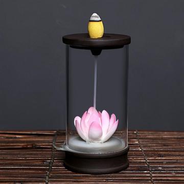 Flower Incense Burner Lotus Ceramic Censer Waterfall Backflow Incense Burner Incense Cone Holder Ceramic Adornment Decor
