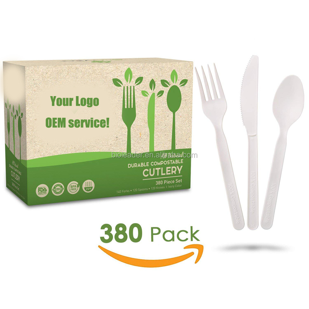 BPI Certificate Biodegradable Disposable Cornstarch Plastic Cutlery Set