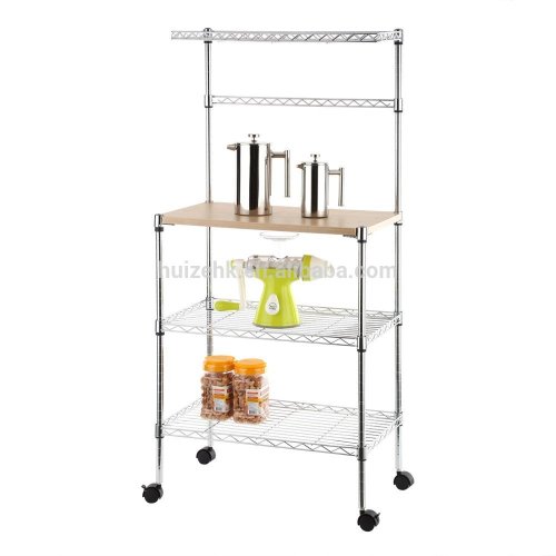 Low-carbon Steel Kitchen Cart Bakers Storage Rack Shelf Microwave Stand trolley cart with wheel