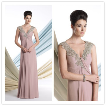 OEM Pink Chiffon Sleeveless Deep V Neck Bridesmaid Dress