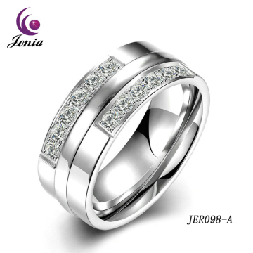 Jenia New Trendy Stainless Steel Wedding Inlay Zircon Rings