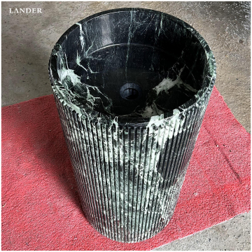 Customizable Verde Alpi Green Fluted Marble Bathroom Sink - Natural Stone Pedestal Basin