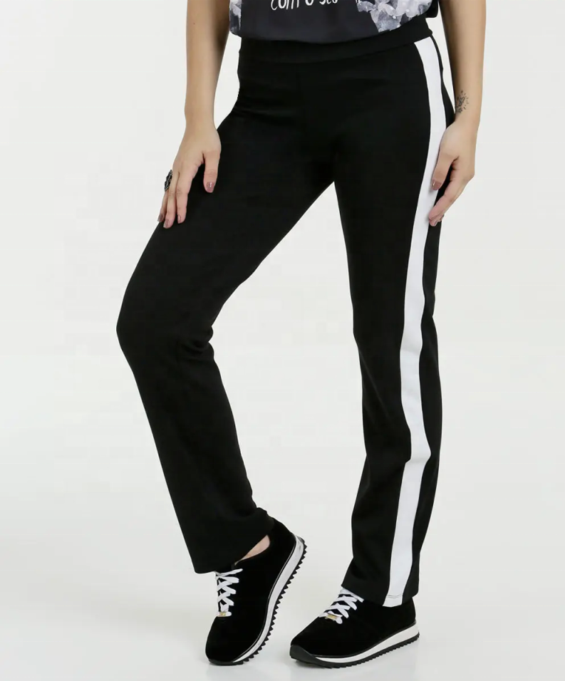 Pantalon à panneau latéral contrasté noir et blanc