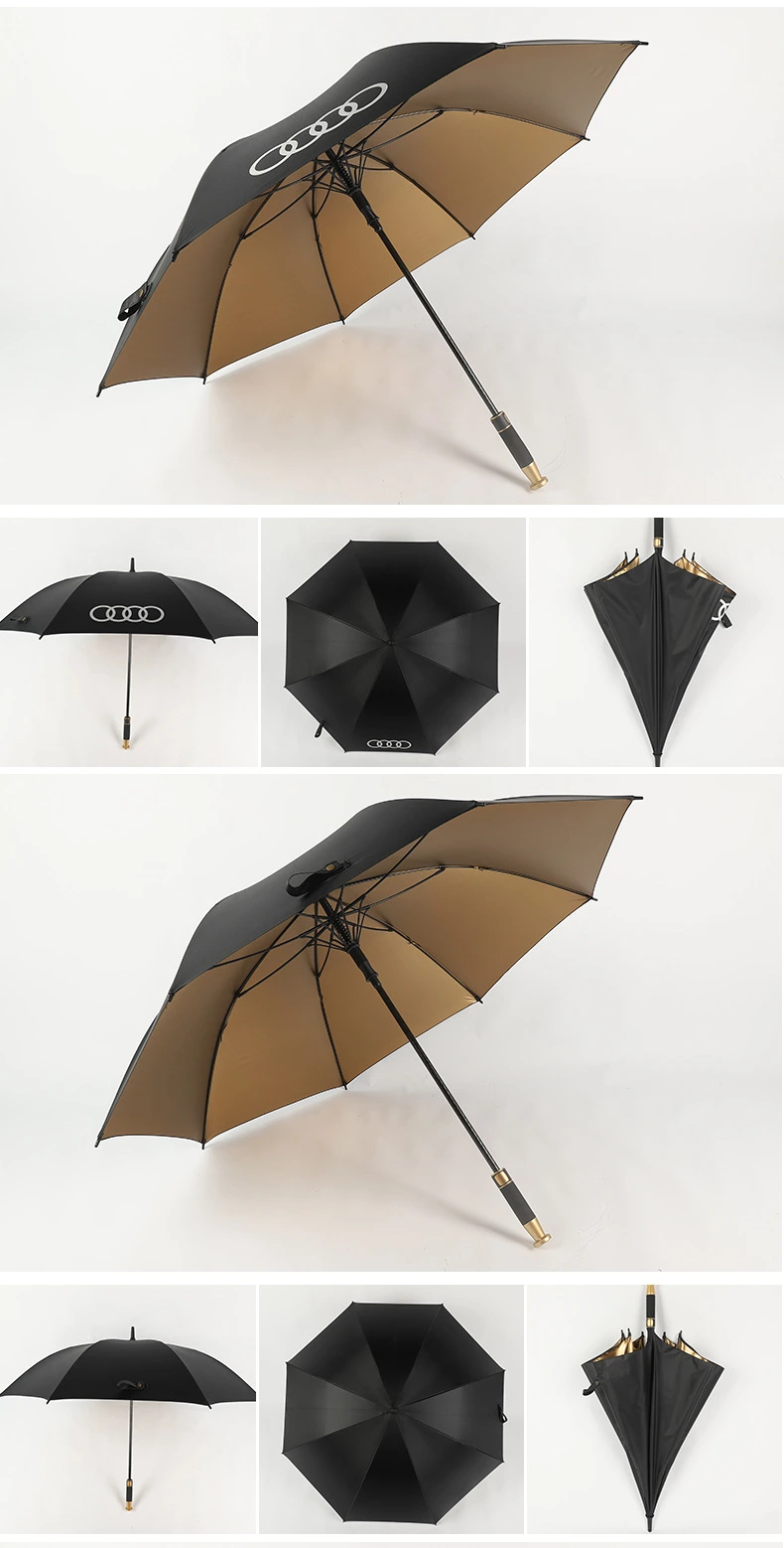 Sun Protection Windproof Golden UV Coating Custom Logo Golf Umbrella