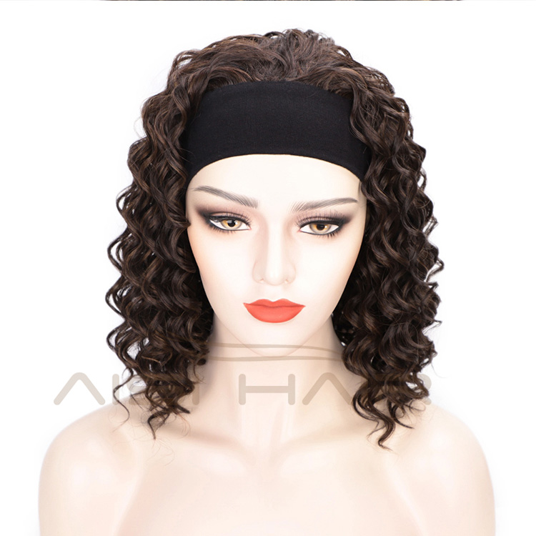 Aisi Hair Short Heat Resistant Synthetic Curly Wigs Half Ladies 3/4 Wig With Headband Brown Wigs Long Straight for Women